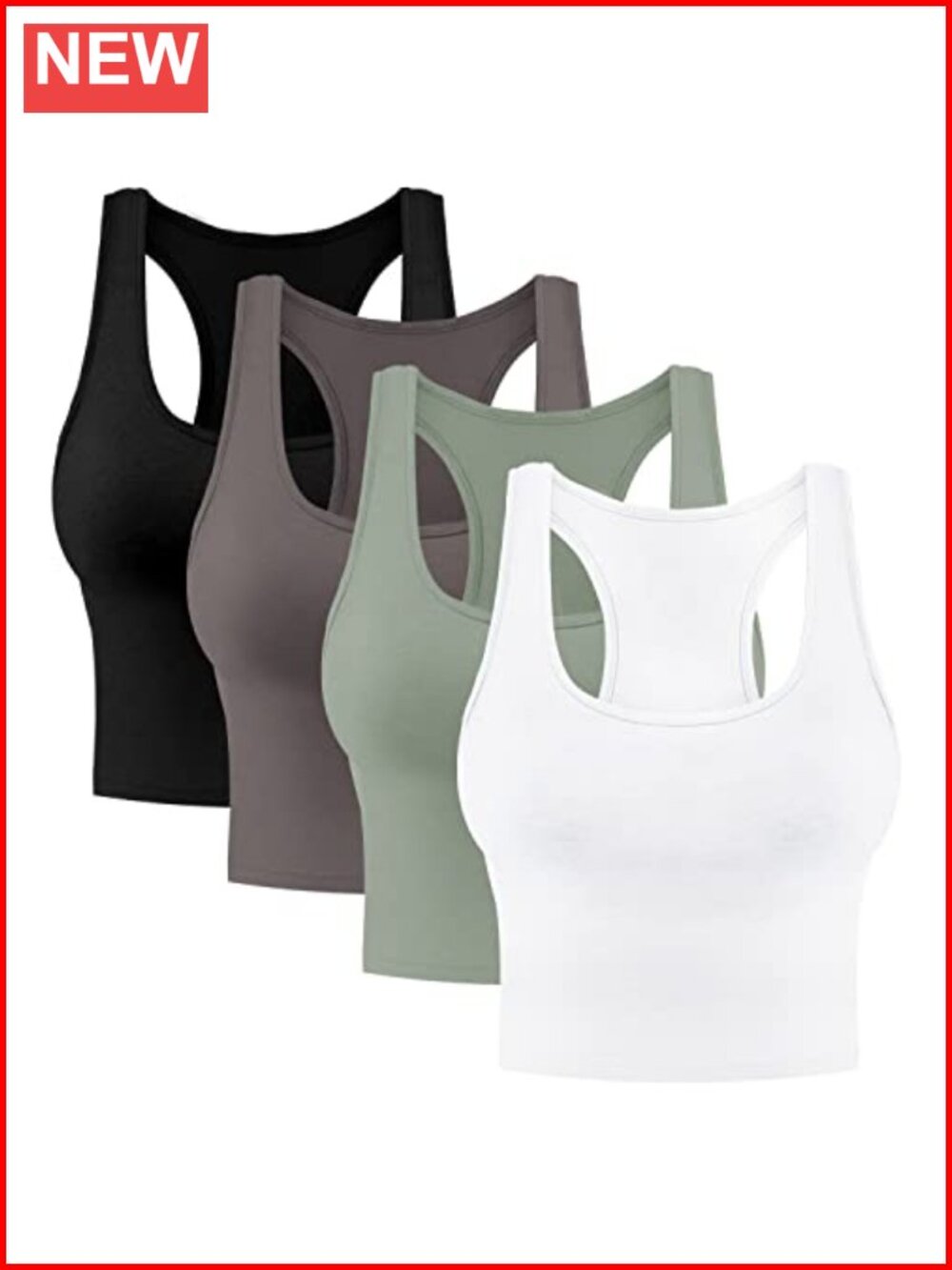 Women's Cotton Crop Tank Tops Racerback Sleeveless Workout 4-Piece Set